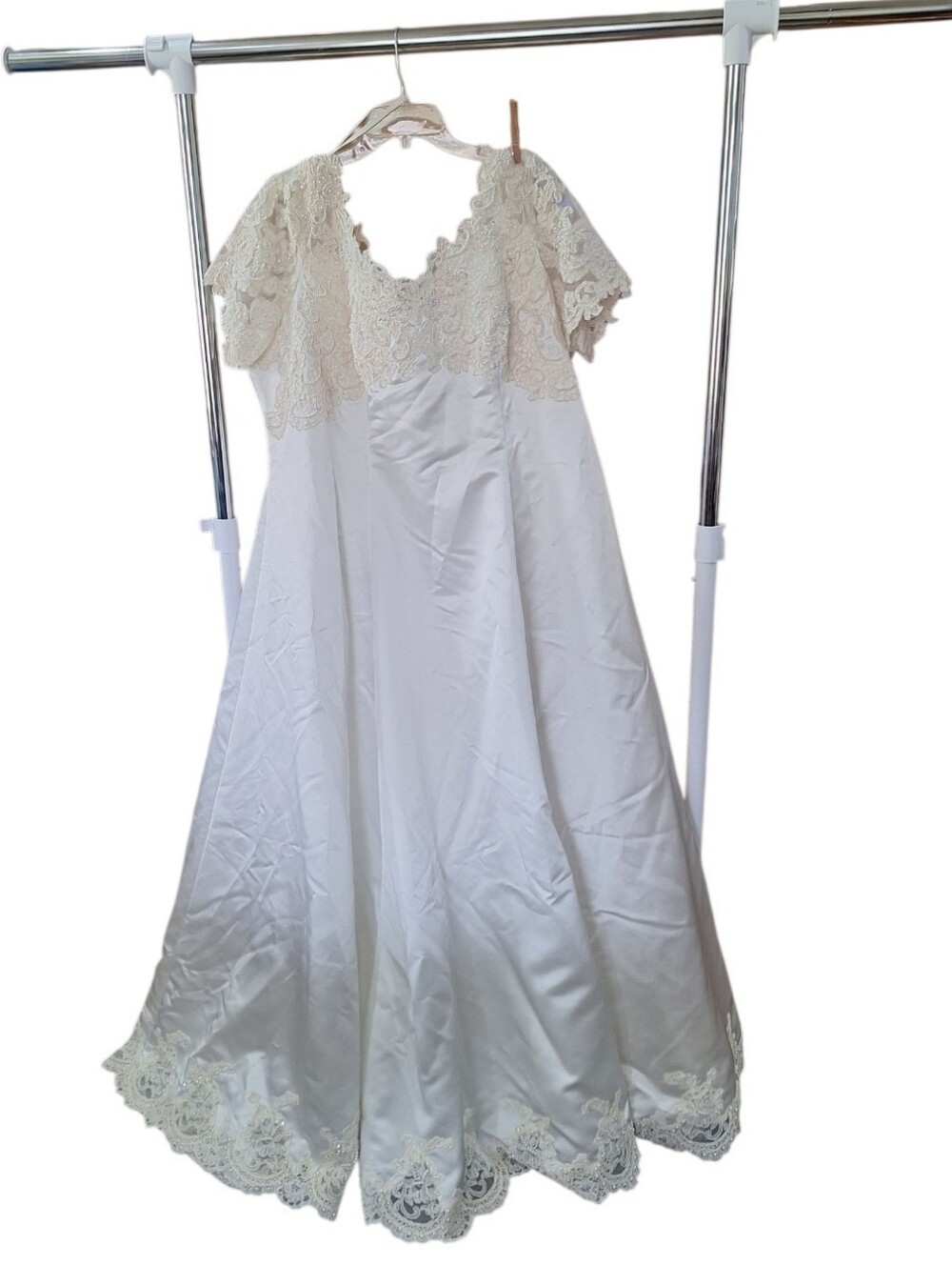 Vintage Alfred Angelo White Satin Lace Pearl Beaded Wedding Dress XXL